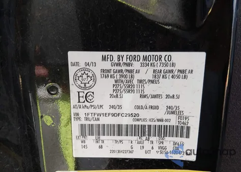 2013 Ford F-150 Fx4 z USA, uszkodzony, nr VIN 1FTFW1EF9DFC29520